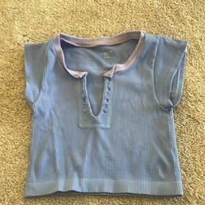 Light blue & pink out from under top